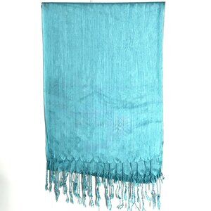 Aqua Blue Scarf Wrap Shawl with Fringe 70"x24"